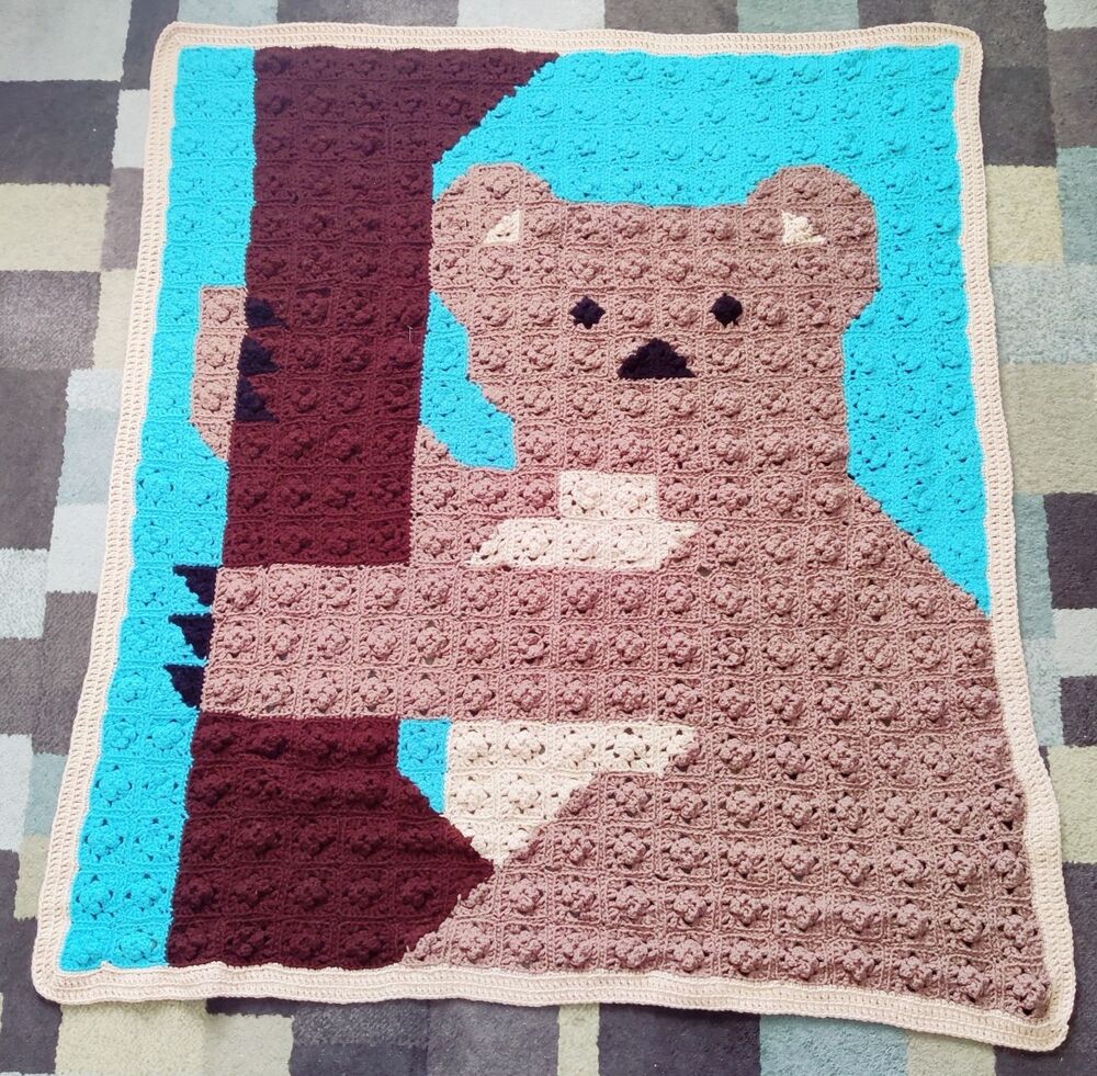 Handmade Koala Bear Crochet Baby Blanket 4ftX3.8ft Wide Heavy Blanket